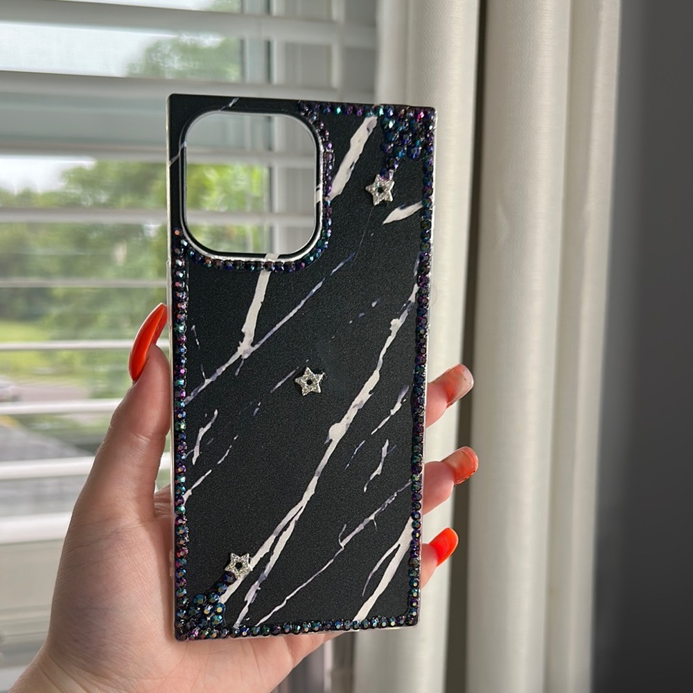 iPhone 14 Pro Max galaxy Black Marble Phone Case HAND BEDAZZLED